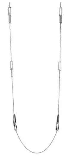 Chain and 6 Double CZ Link Stations, Measures 36″ Long, Rhodium Finish