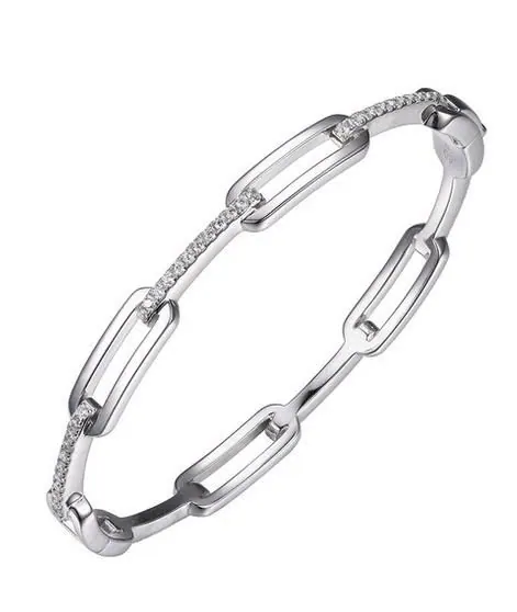Sterling Silver Bangle with CZ, Rhodium Finish