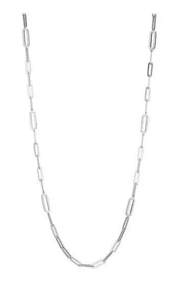 Sterling Silver Necklace Made With Paperclip Chain (5Mm) And 6 Cz Link Stations, Measures 36″ Long, Rhodium Finish