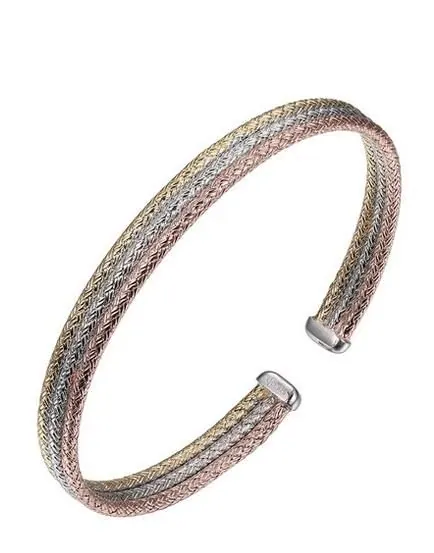 Sterling Silver triple 2mm Mesh Cuff, Tricolor, Rose Gold, 18K Yellow Gold and Rhodium Finish