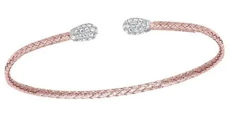 Sterling Silver 2mm Mesh Cuff with CZ, 2 Tone, Rose Gold and Rhodium Finish
