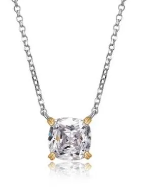 ELLE STERLING SILVER NECKLACE WITH CZ, 2-TONE, RHODIUM AND 18K YELLOW GOLD PLATING, 17″+2″