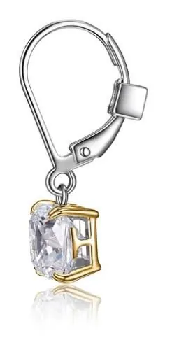 ELLE STERLING SILVER LEVER BACK EARRINGS WITH CZ, 2-TONE, RHODIUM AND 18K YELLOW GOLD PLATING view 2