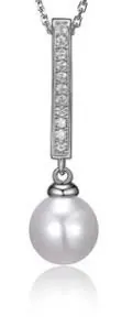 ELLE STERLING SILVER NECKLACE WITH FRESHWATER PEARL AND CZ, 18″+2″, RHODIUM PLATING view 2