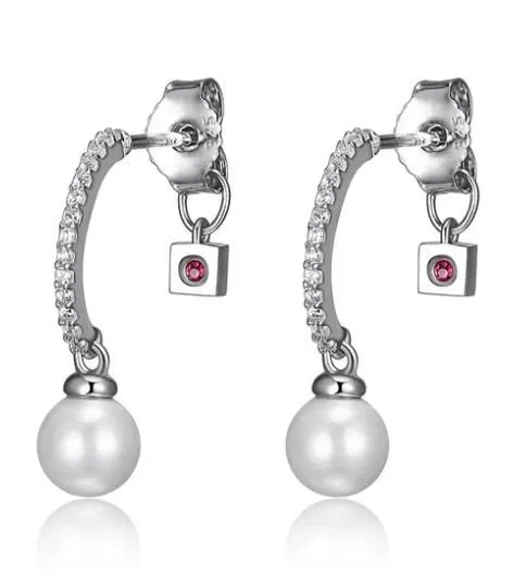 ELLE STERLING SILVER POST EARRINGS WITH FRESHWATER PEARLS AND CZ, RHODIUM PLATING