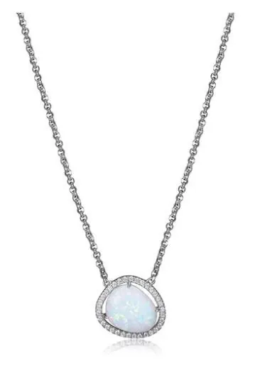 ELLE SS RHOD PLTD NECK #OP17 SYNTHETIC OPAL(FIRE&SNOW) (CAB) 11.5X9.5MM & 3A CZ RD 1.55MM FACTED ROLO CHAIN 17″ EXTENSION 2″