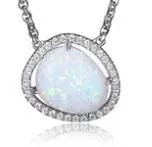 ELLE SS RHOD PLTD NECK #OP17 SYNTHETIC OPAL(FIRE&SNOW) (CAB) 11.5X9.5MM & 3A CZ RD 1.55MM FACTED ROLO CHAIN 17″ EXTENSION 2″ view 2