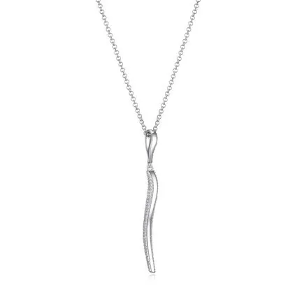 Sterling Silver Necklace with CZ Pendant, 28″+2″, Rhodium Plated