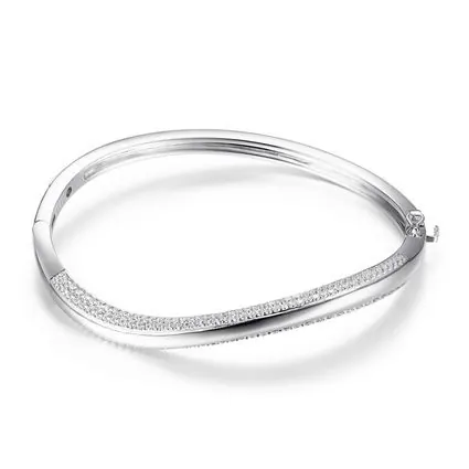 Sterling Silver CZ Bangle, 6.5″, Rhodium Plated