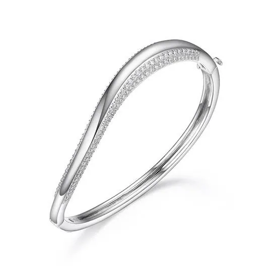 Sterling Silver CZ Bangle, 6.5″, Rhodium Plated view 2