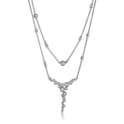 SS RHOD PLTD NECK 3A CZ RD 4MM & RD 3MM & RD 1.55MM FACTED ROLO CHAIN 16″ EXT 2″