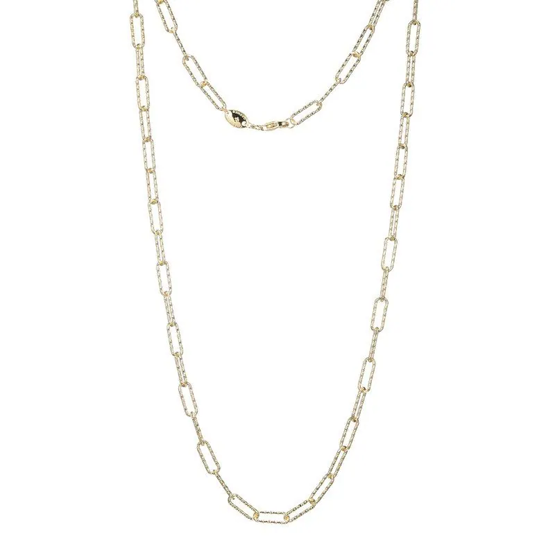 Sterling Silver Necklace made with Diamond Cut Paperclip Chain (5mm), Measures 30″ Long, 18K Yellow Gold Finish