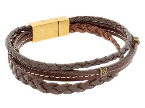Brown Layered Leather Bracelet with Magnetic 316L Stainless Steel and Clasp. 8.5″ view 2