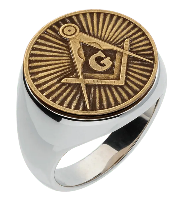 Sterling silver with bronze Masonic insert Ring. view 2
