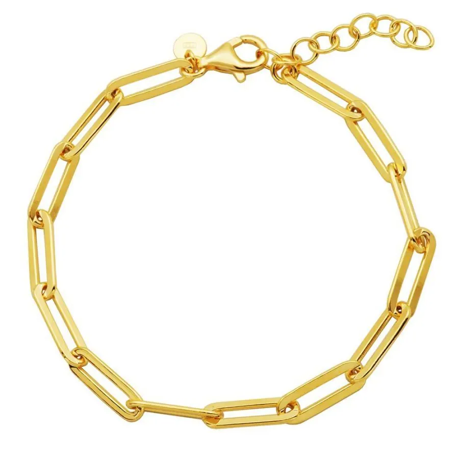 Sterling Silver Bracelet made with Paperclip Chain (5mm), Measures 6.75″ Long, Plus 1.25″ Extender for Adjustable Length, 18K Yellow Gold Finish
SkuSXD3302Y
Product NumberS1U092A0ZZ-0000000
Product TypeBracelet
Metal TypeSterling Silver
Primary StoneNo
Finish18k Yellow Gold
Size6.75″ Long 1.25″ Extender
ClaspLobster
CollectionPaperclip
Retail Price$45