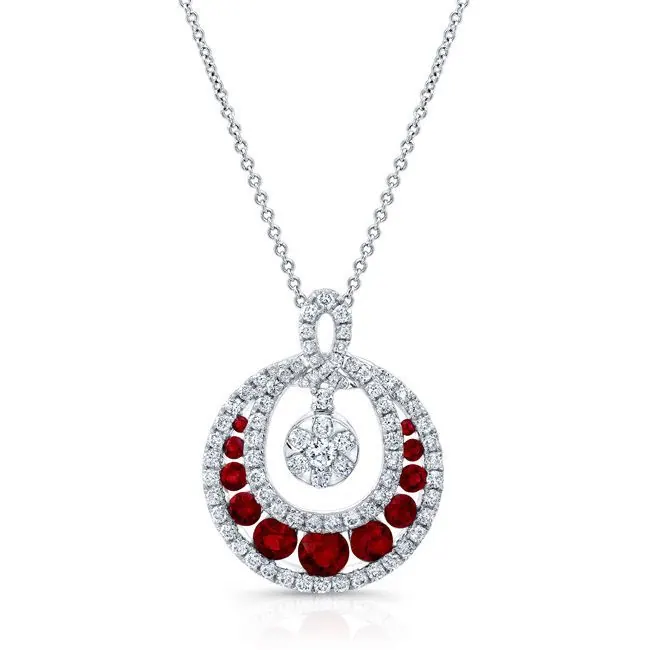 18K White gold  Gold Contemporary Ruby & Diamond Pendant