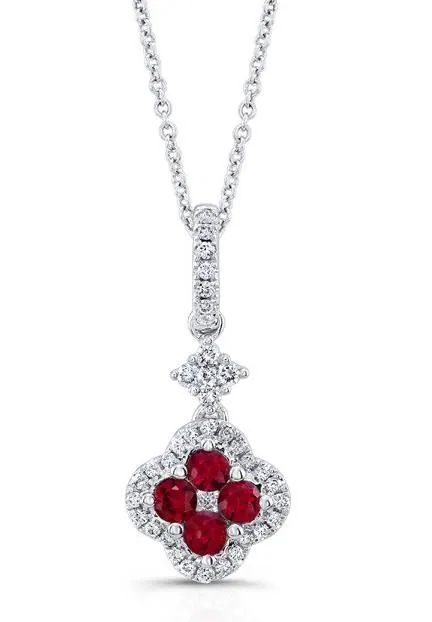 18K White gold Diamond & Ruby flower Pendant
