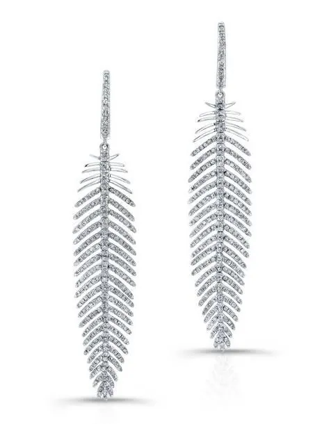 18K WHITE GOLD FASHION DIAMOND DANGLE EARRINGS