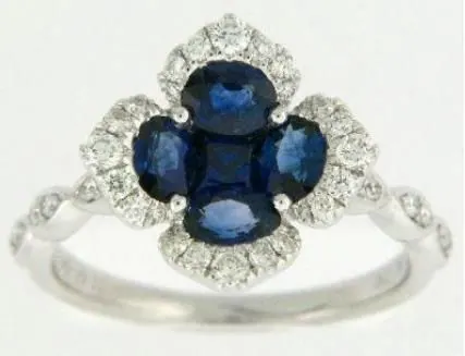 18K NATURAL COLOR WHITE GOLD VINTAGE SAPPHIRE FLOWER DIAMOND RING