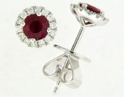 18K White Gold Ruby & Diamond Stud Earrings