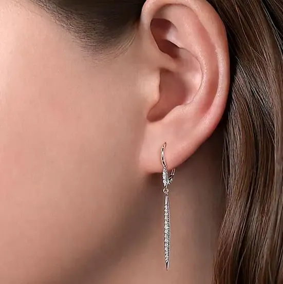 Gabriel & Co.14K White Gold Long Tapered Diamond Drop Earrings. view 2