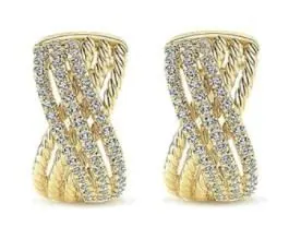 Gabriel & Co. 14k yellow gold Twisted Diamond “Huggie” Hoop Earrings