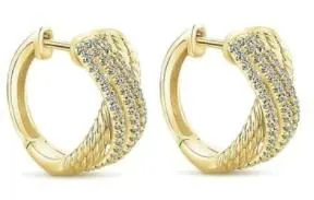 Gabriel & Co. 14k yellow gold Twisted Diamond “Huggie” Hoop Earrings view 2
