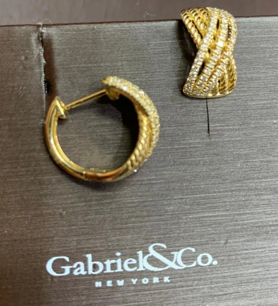 Gabriel & Co. 14k yellow gold Twisted Diamond “Huggie” Hoop Earrings view 4