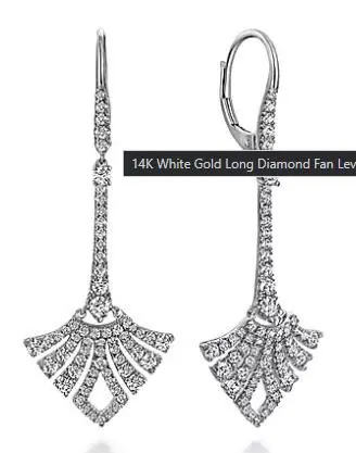 Gabriel & Co.14K White Gold Long Diamond Fan Leverback Drop Earrings