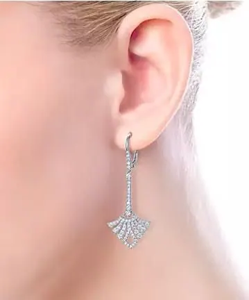 Gabriel & Co.14K White Gold Long Diamond Fan Leverback Drop Earrings view 2