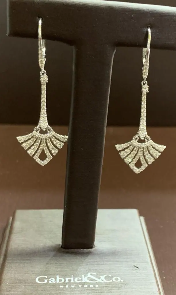 Gabriel & Co.14K White Gold Long Diamond Fan Leverback Drop Earrings view 4