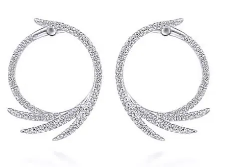 Gabrial & Co. 14K White Gold Intricate Diamond Fan Hoop Earrings
