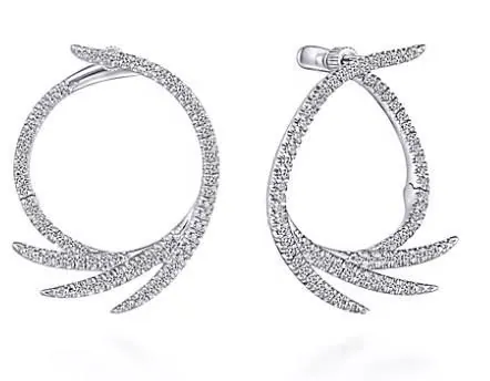 Gabrial  & Co. 14K White Gold Intricate Diamond Fan Hoop Earrings view 2