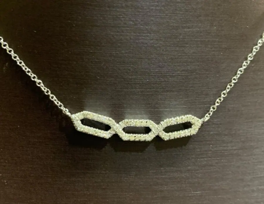 Gabrial  & Co. 14K White Gold Triple Loop Diamond Bar Necklace view 4