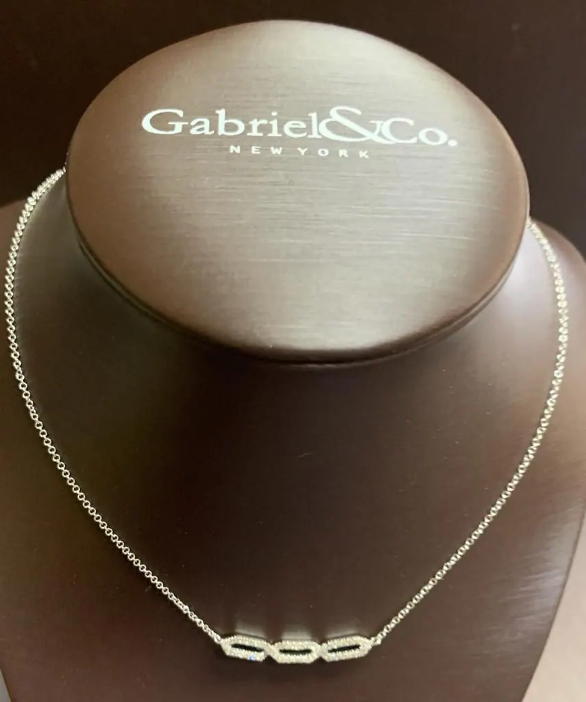 Gabrial  & Co. 14K White Gold Triple Loop Diamond Bar Necklace view 5