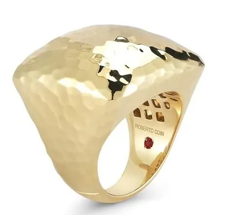 18k Yellow Yold Roberto Coin Martellato Hammered Square Ring.