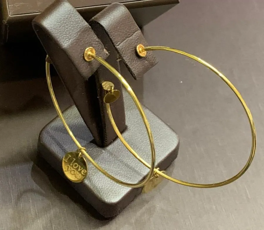 Roberto Coin 18K Yellow Gold I Love You Hoop Disc Earrings. view 2