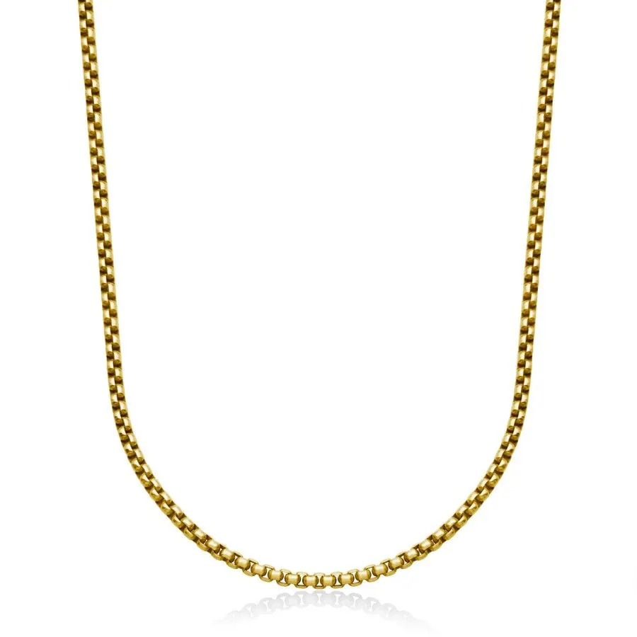 STEELX 3.5MM ROUND BOX CHAIN WITH IP MATTE GOLD PLATING. 24″