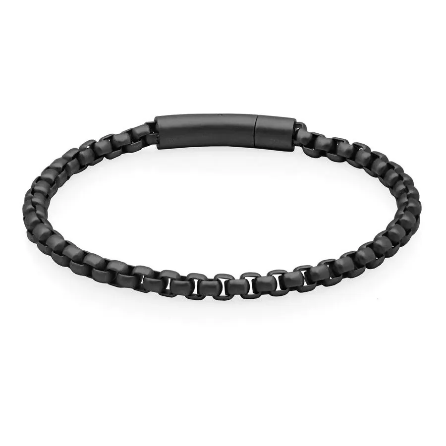 STEELX 5MM ROUND BOX CHAIN BRACELET WITH IP MATTE BLACK PLATING. 8.5″