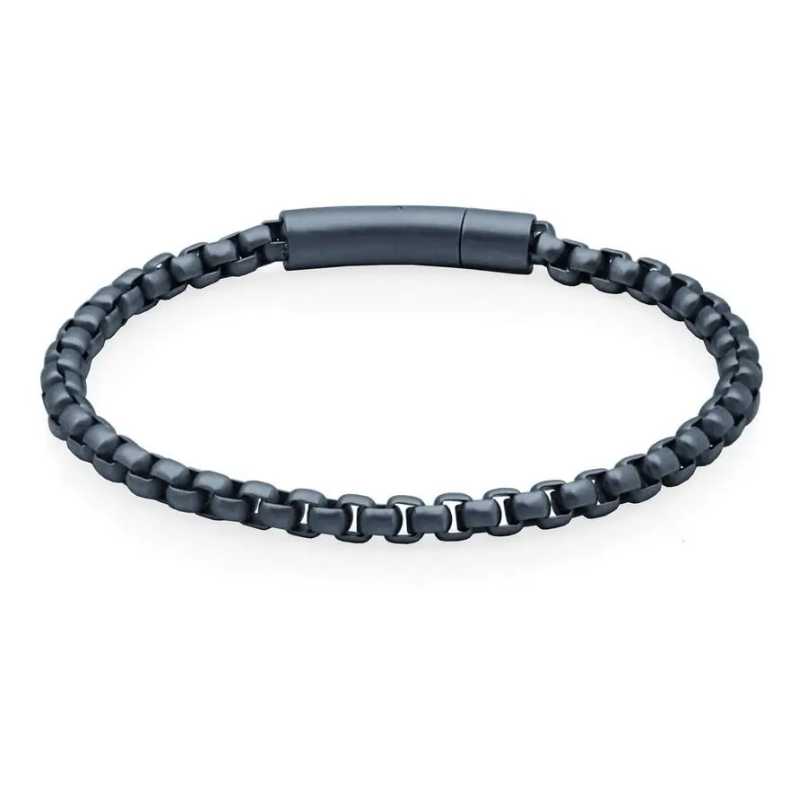 STEELX 5MM ROUND BOX CHAIN BRACELET WITH IP MATTE BLUE PLATING. 8.5″