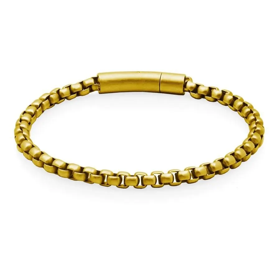 STEELX 5MM ROUND BOX CHAIN BRACELET WITH IP MATTE GOLD PLATING. 8.5″