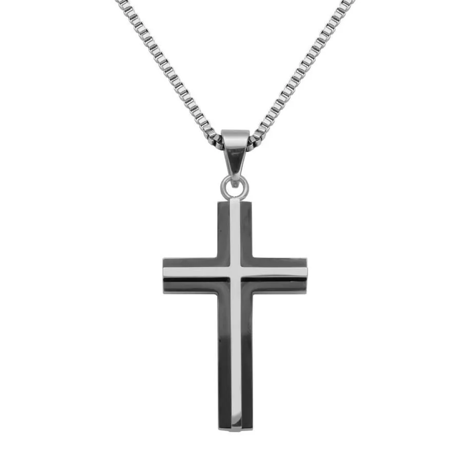 T3X8740124
$55.00
STAINLESS STEEL HIGH POLISHED IP BLACK CROSS PENDANT 24″ . 25×40