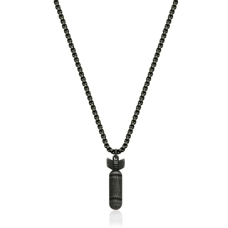 STEELX Bullet necklace in antique black plating. 22″