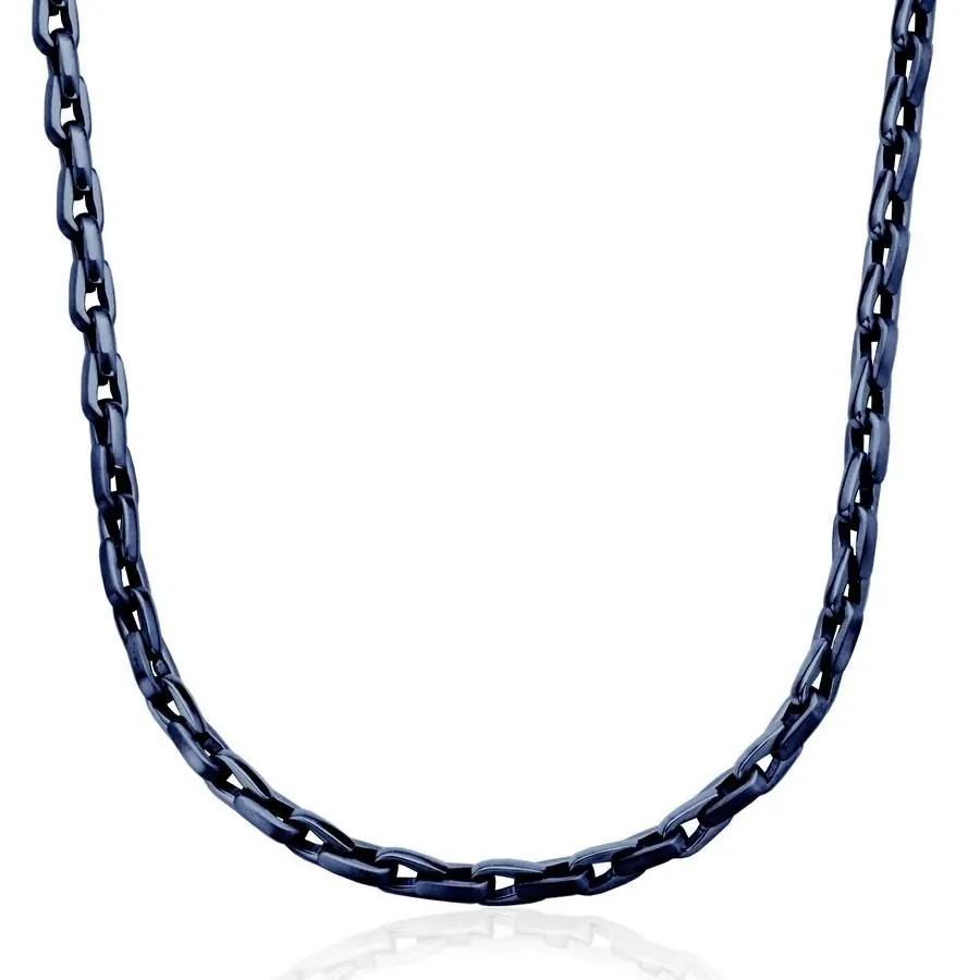 STEELX 5.5mm matte and high polished link chain in dark blue plating.24″