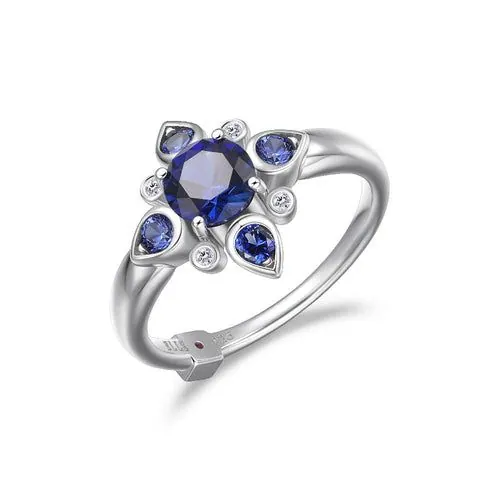 ELLE Sterling Silver Lab Created Sapphire and Diamond Ring