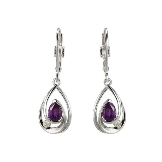 Sterling Silver Dainty Amethyst and Diamond Earrings