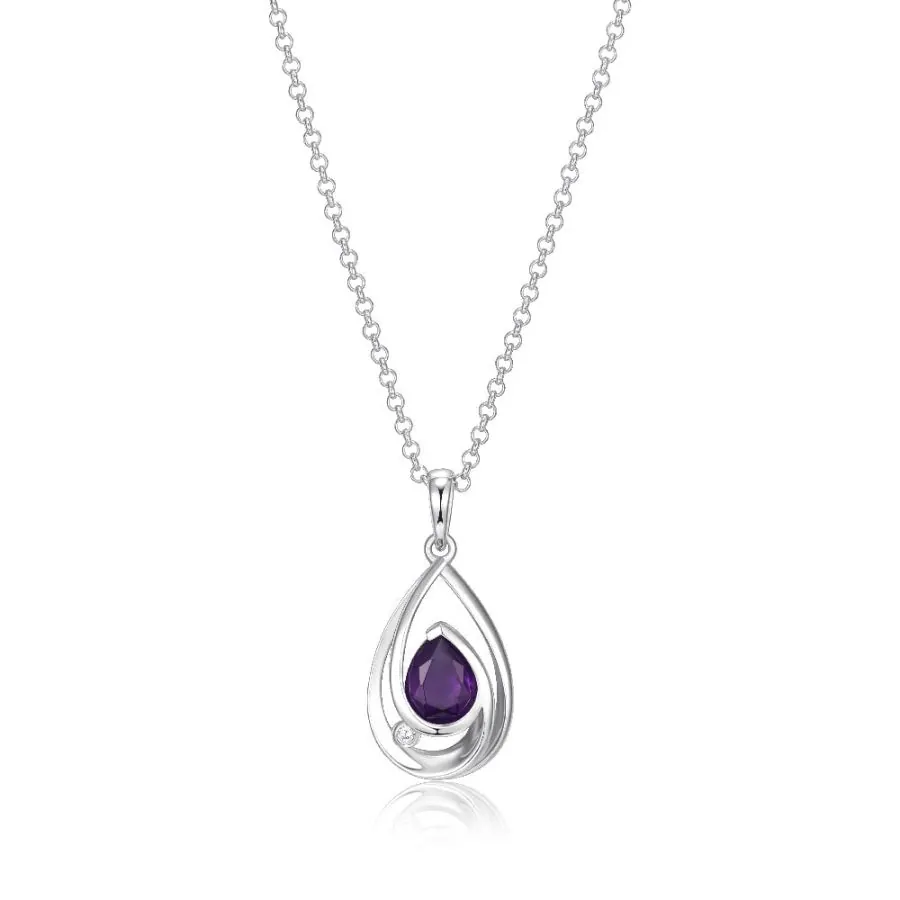 ELLE Sterling Silver Sterling Silver Necklace with Amethyst & Diamond