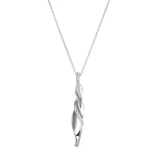 Sterling Silver Necklace, 3-Leaf (52x10mm) with CZ, Measures 18″ Long, Plus 2″ Extender for Adjustable Length, Rhodium Plated