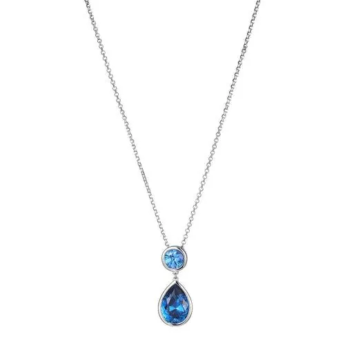 Sterling Silver Necklace with Synthetic Blue Spinel (Round Shape 7mm & Pear Shape 14X10mm) on Rolo Chain, Measures 17″ Long, Plus 2″ Extender for Adjustable Length, Rhodium Finish