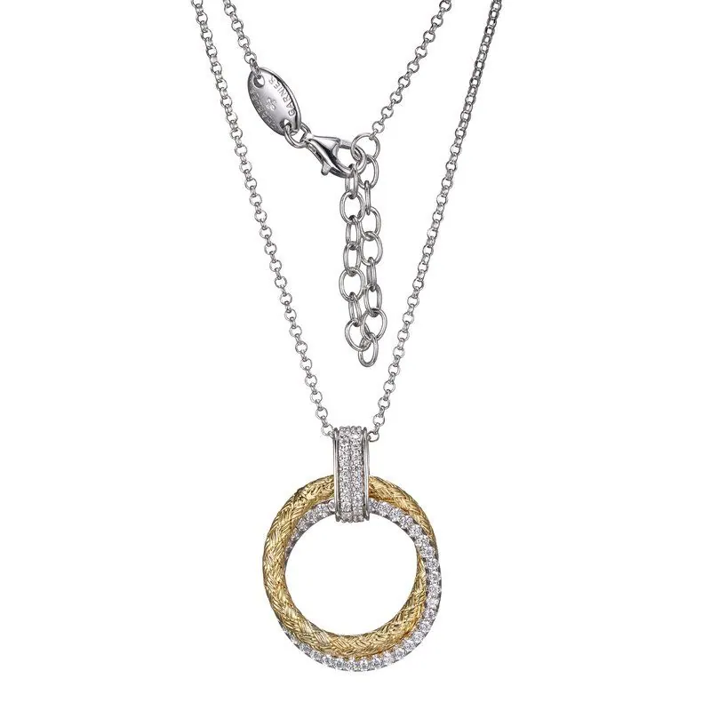 Sterling Silver Necklace with Mesh and CZ, 17″+2″, 2 Tone, 18K Yellow Gold and Rhodium Finish view 2